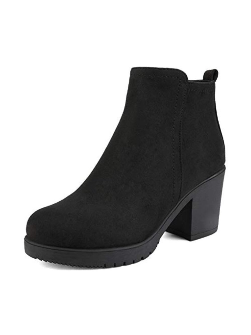 Women's Block Heel Chelsea Ankle Boots Vegan Leather Side Zip Chunky Heel